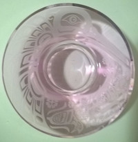 Wade Baker Pink Etched  Art Glass Tea Light Candle Holder