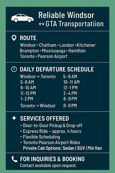Windsor to Mississauga Rideshare, View more
