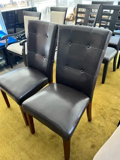 Pair of Tufted Dining Chairs – Faux Leather, View more