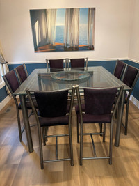 High Glass Top Dining Table with 8 Chairs