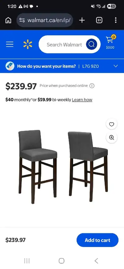 Set of 2 Grey Fabric Bar Stools – Dark Wood Legs – $80, View more