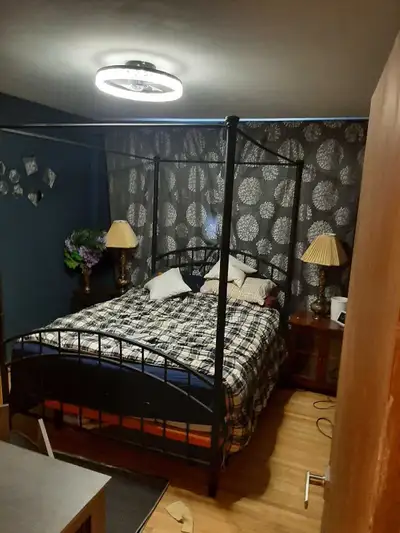 Canopy bed includes headboard and footboard and canopy, View more