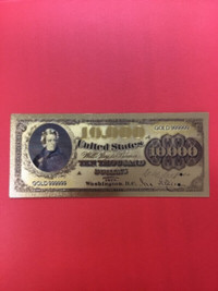 American $10000      gold plated      bill.
