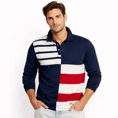 Tommy Hilfiger Slim Fit Long Sleeve Rugby Shirt Patchwork Flag S, View more