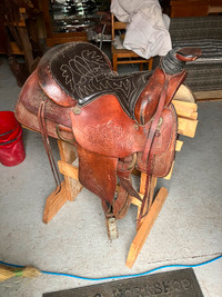 Western rawhide roping saddle
