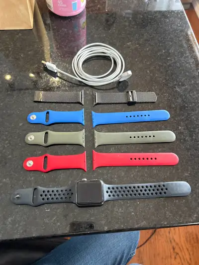 Series 3 Apple Watch with sapphire crystal display, genuine fossil metal band and 4 different colour...