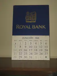 Vintage 1968 Royal Bank Wall Calendar with date error