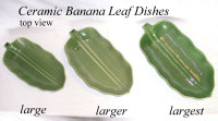 Serving dishes, green ceramic banana leaf,  3 size set, like new