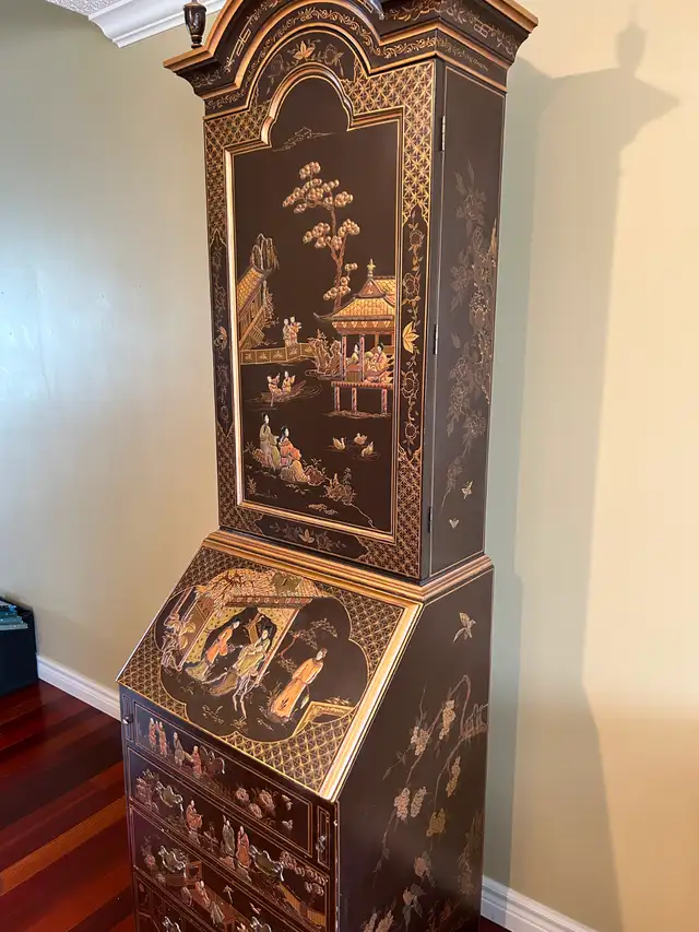 Antique Chinoiserie Secretary Desk Cabinet - Solid Wood in Hutches & Display Cabinets in Edmonton - Image 6