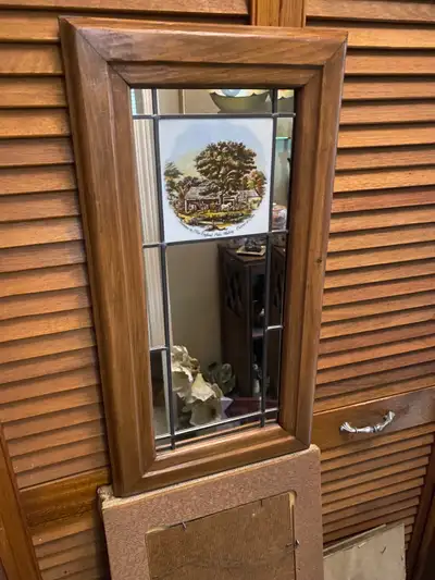 Leaded glass wood framed mirror (Sold), View more
