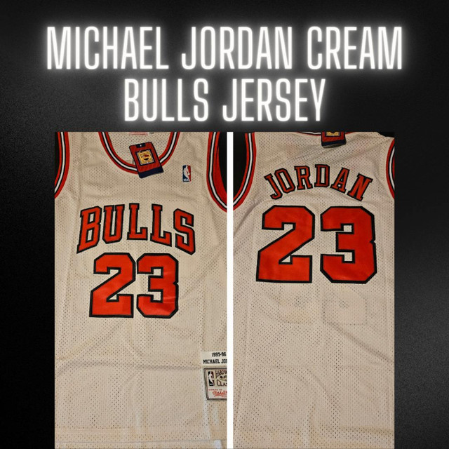 Michael Jordan Cream Bulls Jersey Medium & Large in Basketball in Hamilton