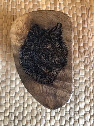 Vintage Two Tone Wooden Box With Wolf Carving & Lid Made In BC Canada 4 3/4”h x 4 3/4”d x 3”w Follow...
