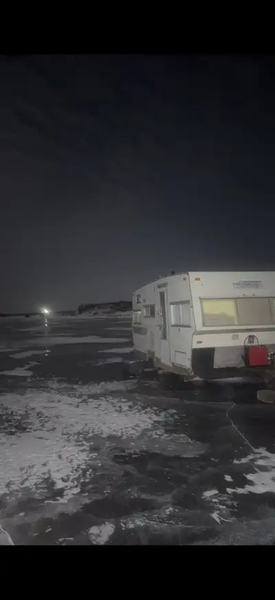 1971 camper converted overnight ice shack. Inside is completely re done walls were ripped apart and...
