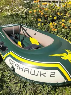 Intex seahawk 2 person inflatable boat. Comes with docking rope, 2 paddles, pump, patch, and manual....