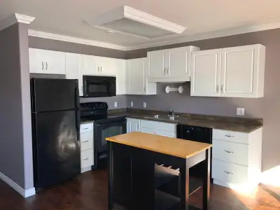 Open concept spacious living room/kitchen,kitchen with lots of cupboards ,including breakfast bar/is...