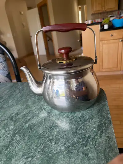 Brew your favourite tea with this vintage stainless steel tea kettle. This kettle has been used, wit...