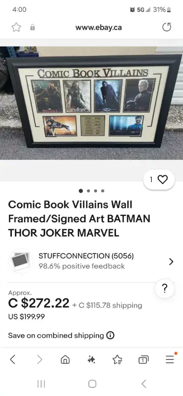 Comic Book Villains Wall Framed/Signed Art BATMAN THOR JOKER etc, View more