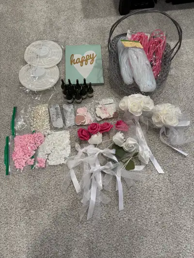 Bubbles, flowers, ribbons, heart beads, puffy hearts, hanging heart strings, basket, lanterns, small...