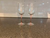 Set of 2 Pink-stemmed Wine Glasses for sale