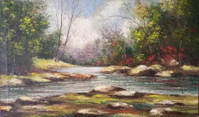 Très belle peinture de Yvon Bousquet sur toile 24"x40" sur faux cadre. Livraison possible Merci beau...