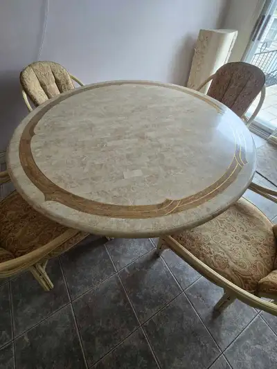 Dining kitchen round table with rattan chairs, View more