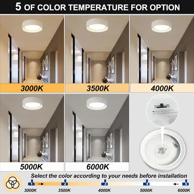 11.8" Dimmable LED Flush Mount Ceiling Light, White, 5CCT 3000K- in Indoor Lighting & Fans in Oshawa / Durham Region - Image 6