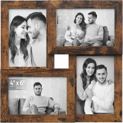 ️ SONGMICS 4-Photo Collage Frame – Rustic Brown (4x6”) Display your favorite memories in a warm rust...