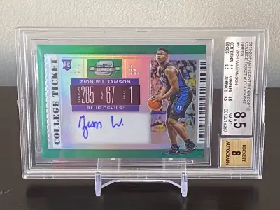 Zion Williamson 2019 Panini Contenders Optic Green Rookie RC College Ticket Auto # 5/5