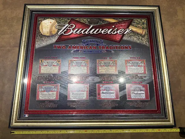  Budweiser Baseball Mirror 22 1/2“ x 26 1/2“ in Arts & Collectibles in Kawartha Lakes - Image 3