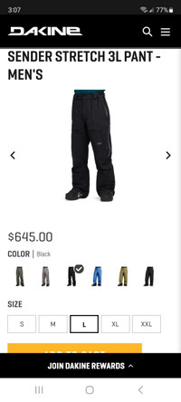 Dakine sender stretch 3L snowboard pant.