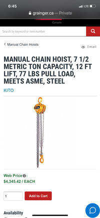  new Kito chain hoist 