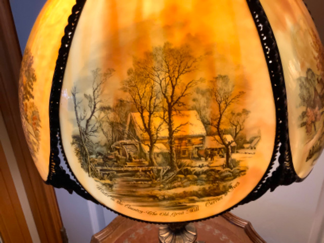 VintageOrnate Six Panel Slag Glass Lamp Currier & Ives on each in Indoor Lighting & Fans in Belleville - Image 2