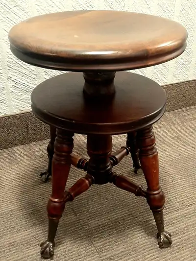 Antique Tonk Swivel Piano Stool/Claw feet for sale Victorian- era (circa late 1800s) With glass ball...