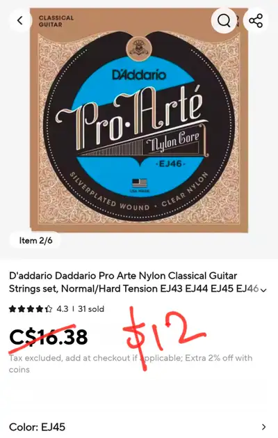 New D'Addario classical guitar Strings EJ46 Pickup in town of Mount Royal (Rockland center) https://...