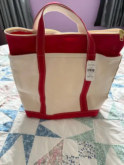 de-cluttering my handbags/bags/tote this is for a brand new never used LL Bean Red medium boat and t...