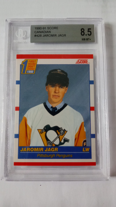 1990-91 Score Hockey Jaromir Jagr Rookie RC BGS 8.5 Pittsburgh in Arts & Collectibles in St. Catharines - Image 2