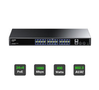 Aumox 28-Port Gigabit PoE Switch with 24 x PoE 400W, 2 x Uplink