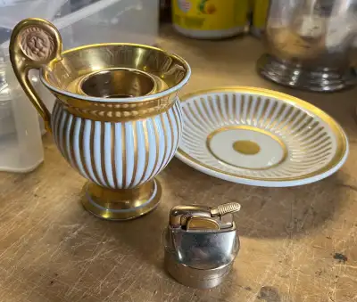 VINTAGE TABLE PORCELAIN TABLE TOP CIGARETTE LIGHTER, View more