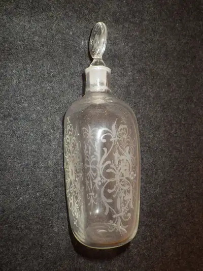 Georgian Hand Blown Ventage Etched Glass Decanter/Bottle, View more