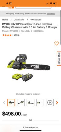 RYOBI 40V HP Brushless 18-inch Cordless Battery Chainsaw with 5.