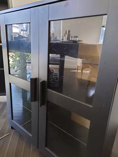 IKEA REGISSOR Glass-door cabinet/buffet Dark Brown ash veneer, View more