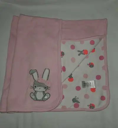 Gymboree Pink Bunny Baby Crib/Receiving Blanket Polka Dots Reversible 2-Ply Reversible 2-ply, 2 side...