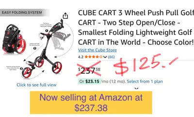 Golf push cart (like new) space saver, View more
