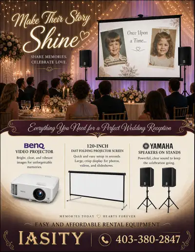 Wedding Slideshow Setups, Sound Systems, and Party Light rentals, View more