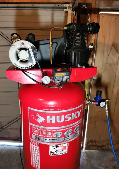 60 gallon 230 VAC Husky air compressor, View more