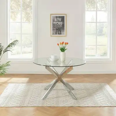 Large 47.2'' Round Glass Top Dining Table for 4 ppl, View more