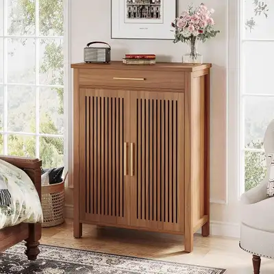 Modern Walnut Shoe Storage Cabinet with Drawer New in box , View more