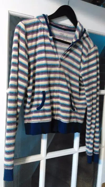 Plush and lush striped zip up hoodie, View more