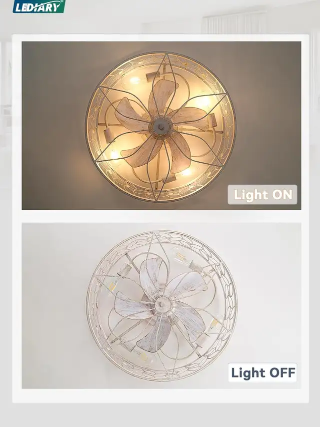 LEDIARY 23" Caged Ceiling Fan with Light – White-Gold Flush Moun in Indoor Lighting & Fans in Mississauga / Peel Region - Image 8