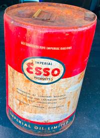 Vtg Imperial Oil Esso Gas Station 5 Gal Steel Can Ad